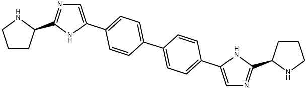 2-((R)-pyrrolidin-2-yl)-5-(4'-(2-((R)-pyrrolidin-2-yl)-1H-imidazol-4-yl)-[1,1'-biphenyl]-4-yl)-1H-imidazole Struktur