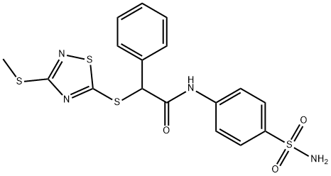 2-[(3-methylsulfanyl-1,2,4-thiadiazol-5-yl)sulfanyl]-2-phenyl-N-(4-sulfamoylphenyl)acetamide Struktur