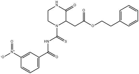 2-phenylethyl (1-{[(3-nitrobenzoyl)amino]carbonothioyl}-3-oxo-2-piperazinyl)acetate Struktur