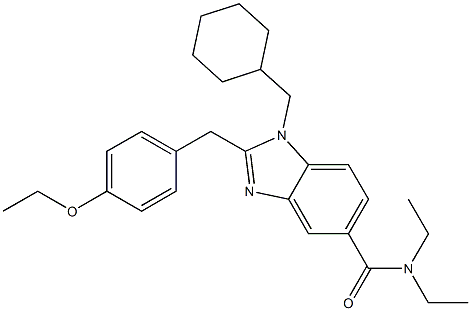 1-(cyclohexylmethyl)-2-[(4-ethoxyphenyl)methyl]-N,N-diethylbenzimidazole-5-carboxamide Struktur