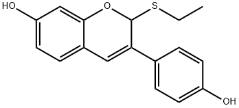 2H-1-Benzopyran-7-ol, 2-(ethylthio)-3-(4-hydroxyphenyl)- Struktur