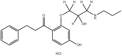 1-[4-hydroxy-2-[1,1,2,3,3-pentadeuterio-2-hydroxy-3-(propylamino)propoxy]phenyl]-3-phenylpropan-1-one:hydrochloride Struktur