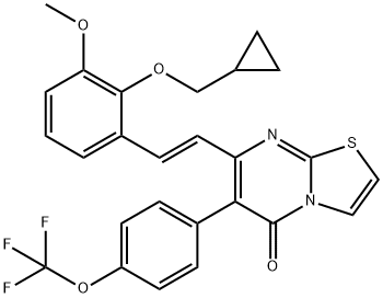 5H-Thiazolo[3,2-a]pyrimidin-5-one, 7-[(1E)-2-[2-(cyclopropylmethoxy)-3-methoxyphenyl]ethenyl]-6-[4-(trifluoromethoxy)phenyl]- Struktur