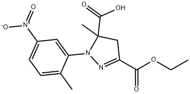 3-(ethoxycarbonyl)-5-methyl-1-(2-methyl-5-nitrophenyl)-4,5-dihydro-1H-pyrazole-5-carboxylic acid Struktur