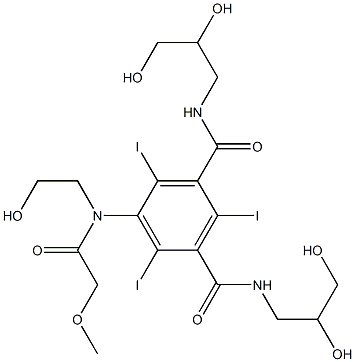 1,3-Benzenedicarboxamide,N1,N3-bis(2,3-dihydroxypropyl)-5-[(2-hydroxyethyl)(2-methoxyacetyl)amino]-2,4,6-triiodo- Struktur