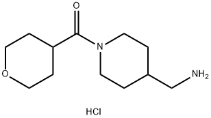 [4-(Aminomethyl)piperidin-1-yl](tetrahydro-2H-pyran-4-yl)methanone hydrochloride Struktur