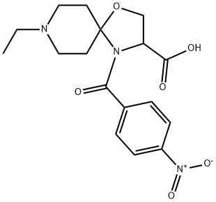 8-ethyl-4-(4-nitrobenzoyl)-1-oxa-4,8-diazaspiro[4.5]decane-3-carboxylic acid Struktur