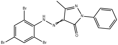 5-methyl-2-phenyl-4-[(2,4,6-tribromophenyl)hydrazono]-2,4-dihydro-3H-pyrazol-3-one Struktur