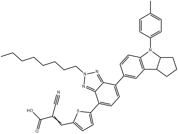 (E)-2-cyano-3-(5-(2-octyl-7-(4-(p-tolyl)-1,2,3,3a,4,8b-hexahydrocyclopenta[b]indol-7-yl)-2H-benzo[d][1,2,3]triazol-4-yl)thiophen-2-yl)acrylic acid Struktur