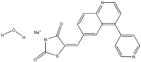 sodium:(5Z)-5-[(4-pyridin-4-ylquinolin-6-yl)methylidene]-1,3-thiazolidin-3-ide-2,4-dione:hydrate Struktur