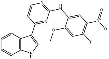 N-(4-fluoro-2-methoxy-5-nitrophenyl)-4-(1H-indol-3-yl)pyrimidin-2-amine Struktur