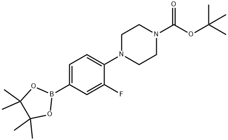 tert-butyl 4-(2-fluoro-4-(4,4,5,5-tetramethyl-1,3,2-dioxaborolan-2-yl)phenyl)piperazine-1-carboxylate Struktur