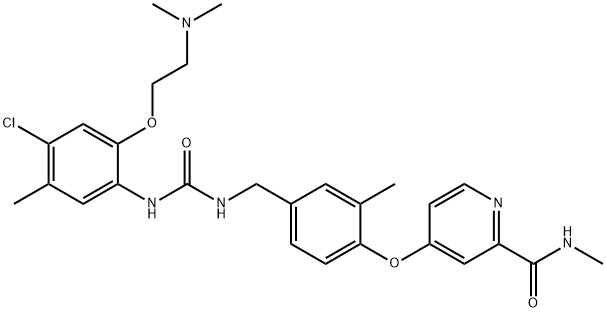 4-(4-((3-(4-chloro-2-(2-(dimethylamino)ethoxy)-5-methylphenyl)ureido)methyl)-2-methylphenoxy)-N-methylpicolinamide Struktur