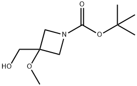 1-Azetidinecarboxylic acid, 3-(hydroxymethyl)-3-methoxy-,1,1-dimethylethyl ester Struktur