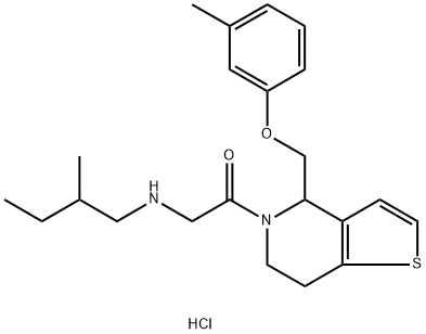 2-(2-methylbutylamino)-1-[4-[(3-methylphenoxy)methyl]-6,7-dihydro-4H-thieno[3,2-c]pyridin-5-yl]ethanone:hydrochloride Struktur