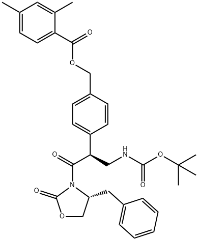 4-((R)-1-((R)-4-benzyl-2-oxooxazolidin-3-yl)-3-((tert-butoxycarbonyl)amino)-1-oxopropan-2-yl)benzyl 2,4-dimethylbenzoate Struktur