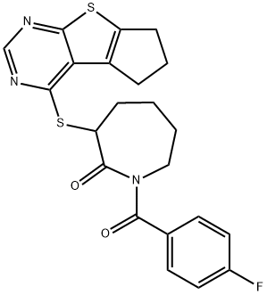 3-((6,7-dihydro-5H-cyclopenta[4,5]thieno[2,3-d]pyrimidin-4-yl)thio)-1-(4-fluorobenzoyl)azepan-2-one Struktur