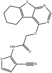 N-(3-cyanothiophen-2-yl)-2-((5,6,7,8-tetrahydrobenzo[4,5]thieno[2,3-d]pyrimidin-4-yl)thio)acetamide Struktur