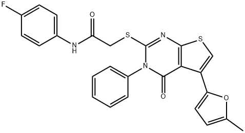 N-(4-fluorophenyl)-2-((5-(5-methylfuran-2-yl)-4-oxo-3-phenyl-3,4-dihydrothieno[2,3-d]pyrimidin-2-yl)thio)acetamide Struktur