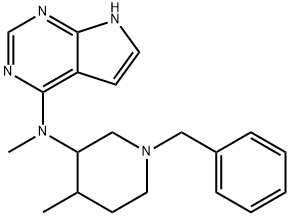 N-(1-benzyl-4-methylpiperidin-3-yl)-N-methyl-7H-pyrrolo[2,3-d]pyrimidin-4-amine Struktur