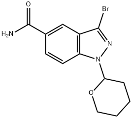 3-bromo-1-(tetrahydro-2H-pyran-2-yl)-1H-indazole-5-carboxamide Struktur