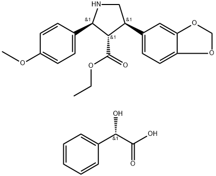 : ethyl (2R,3R,4S)-(+)-2-(4-methoxyphenyl)-4-(1,3-benzodioxol-5-yl)pyrrolidine-3-carboxylate, (S)-(+) mandelate Struktur