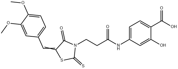 (Z)-4-(3-(5-(3,4-dimethoxybenzylidene)-4-oxo-2-thioxothiazolidin-3-yl)propanamido)-2-hydroxybenzoic acid Struktur