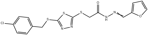 2-[[5-[(4-chlorophenyl)methylsulfanyl]-1,3,4-thiadiazol-2-yl]sulfanyl]-N-[(E)-furan-2-ylmethylideneamino]acetamide Struktur