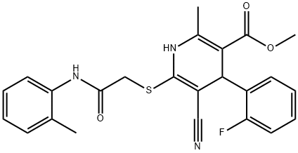 methyl 5-cyano-4-(2-fluorophenyl)-2-methyl-6-((2-oxo-2-(o-tolylamino)ethyl)thio)-1,4-dihydropyridine-3-carboxylate Struktur