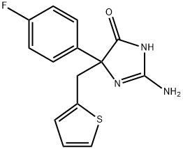 2-amino-5-(4-fluorophenyl)-5-[(thiophen-2-yl)methyl]-4,5-dihydro-1H-imidazol-4-one Struktur