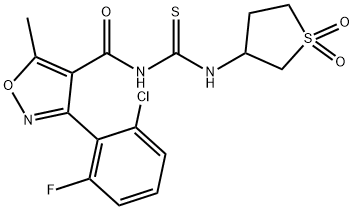 3-(2-chloro-6-fluorophenyl)-N-((1,1-dioxidotetrahydrothiophen-3-yl)carbamothioyl)-5-methylisoxazole-4-carboxamide Struktur