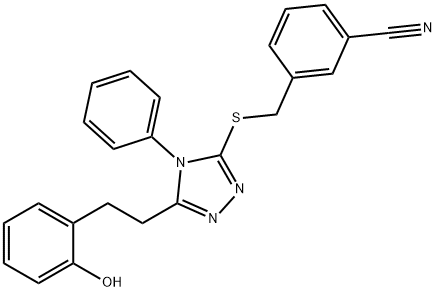 3-[({5-[2-(2-hydroxyphenyl)ethyl]-4-phenyl-4H-1,2,4-triazol-3-yl}sulfanyl)methyl]benzonitrile Struktur