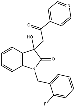 1-(2-fluorobenzyl)-3-hydroxy-3-[2-oxo-2-(4-pyridinyl)ethyl]-1,3-dihydro-2H-indol-2-one Struktur