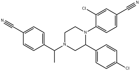 Benzonitrile, 3-chloro-4-[2-(4-chlorophenyl)-4-[1-(4-cyanophenyl)ethyl]-1-piperazinyl]- Struktur