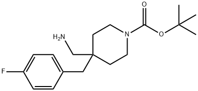 tert-Butyl 4-(aminomethyl)-4-(4-fluorobenzyl)piperidine-1-carboxylate Struktur