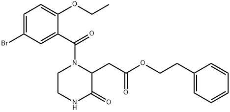 2-phenylethyl [1-(5-bromo-2-ethoxybenzoyl)-3-oxo-2-piperazinyl]acetate Struktur