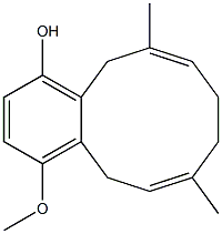 1-Benzocyclodecenol,5,8,9,12-tetrahydro-4-methoxy-7,11-dimethyl-, (6E,10Z)- Struktur