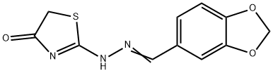 2-[(2E)-2-(1,3-benzodioxol-5-ylmethylidene)hydrazinyl]-1,3-thiazol-4(5H)-one Struktur