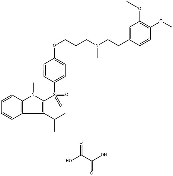 N-(3,4-Dimethoxyphenethyl)-3-(4-((3-isopropyl-1-methyl-1H-indol-2-yl)sulfonyl)phenoxy)-N-methylpropan-1-amine oxalate Struktur