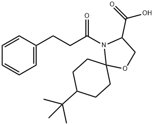 8-tert-butyl-4-(3-phenylpropanoyl)-1-oxa-4-azaspiro[4.5]decane-3-carboxylic acid Struktur