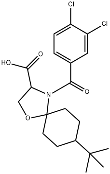 8-tert-butyl-4-(3,4-dichlorobenzoyl)-1-oxa-4-azaspiro[4.5]decane-3-carboxylic acid Struktur