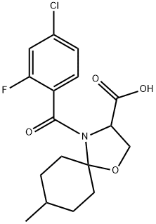 4-(4-chloro-2-fluorobenzoyl)-8-methyl-1-oxa-4-azaspiro[4.5]decane-3-carboxylic acid Struktur