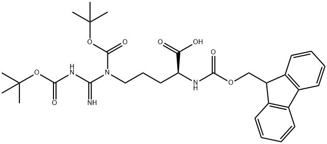 (2S)-2-(9H-fluoren-9-ylmethoxycarbonylamino)-5-[(2-methylpropan-2-yl)oxycarbonyl-[N'-[(2-methylpropan-2-yl)oxycarbonyl]carbamimidoyl]amino]pentanoic acid Struktur