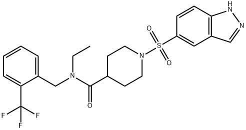 N-ethyl-1-(1H-indazol-5-ylsulfonyl)-N-[[2-(trifluoromethyl)phenyl]methyl]piperidine-4-carboxamide Struktur