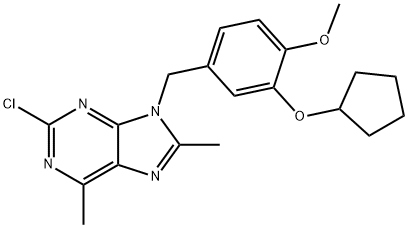 9H-Purine, 2-chloro-9-[[3-(cyclopentyloxy)-4-methoxyphenyl]methyl]-6,8-dimethyl- Struktur