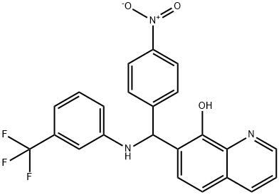 7-((4-nitrophenyl)((3-(trifluoromethyl)phenyl)amino)methyl)quinolin-8-ol Struktur