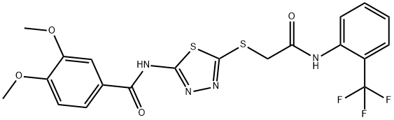 3,4-dimethoxy-N-(5-((2-oxo-2-((2-(trifluoromethyl)phenyl)amino)ethyl)thio)-1,3,4-thiadiazol-2-yl)benzamide Struktur