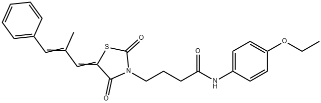 N-(4-ethoxyphenyl)-4-((Z)-5-((E)-2-methyl-3-phenylallylidene)-2,4-dioxothiazolidin-3-yl)butanamide Struktur