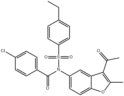 N-(3-acetyl-2-methylbenzofuran-5-yl)-4-chloro-N-((4-ethylphenyl)sulfonyl)benzamide Struktur