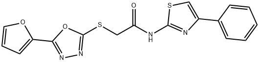 2-((5-(furan-2-yl)-1,3,4-oxadiazol-2-yl)thio)-N-(4-phenylthiazol-2-yl)acetamide Struktur